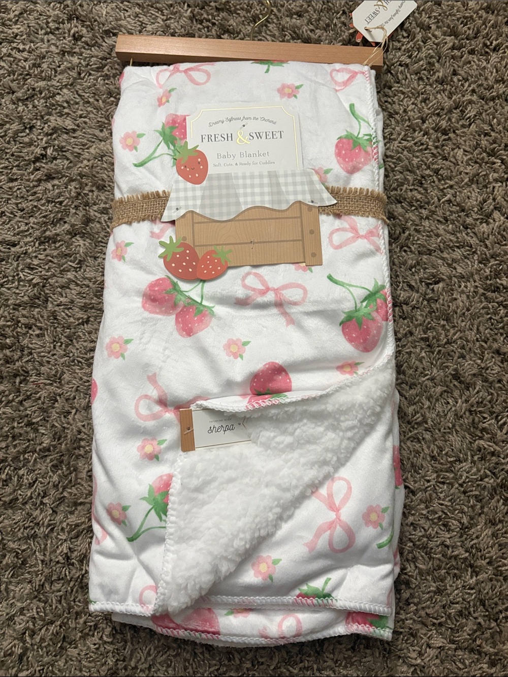 Pink Strawberry Sherpa Baby Blanket